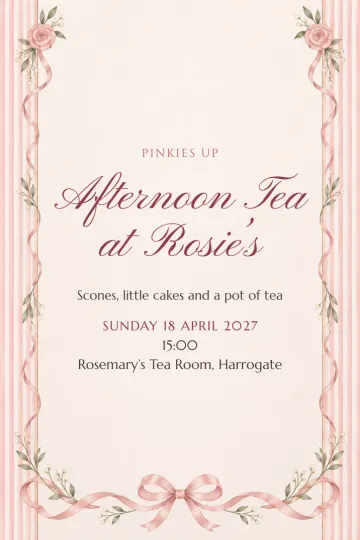 Dinner and drinks invitation, Roses and ribbons design
