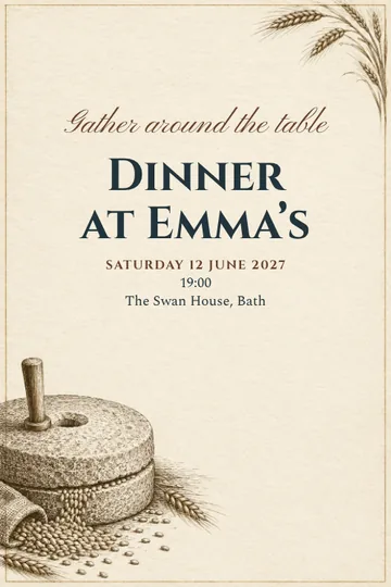 Hand quern supper invitation design