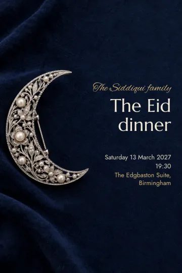 Holidays invitation, Filigree crescent brooch design