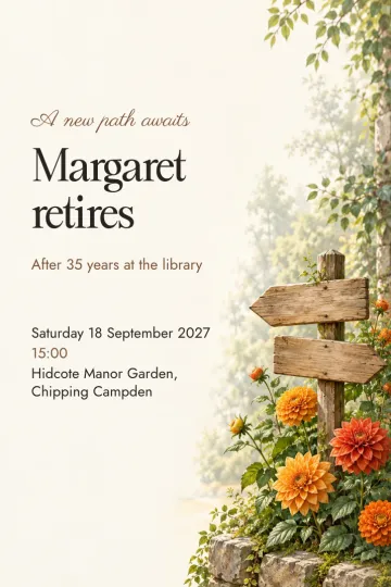 Farewell and retirement invitation, Dahlia signpost design