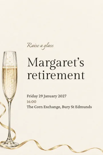 Farewell and retirement invitation, A single toast design