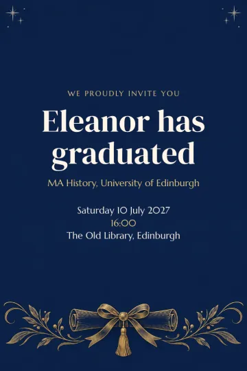 Graduation invitation, Navy and gold diploma design