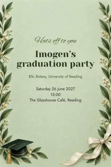 Graduation invitation, Laurel and mortarboard design