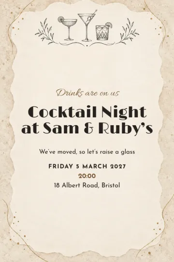 Housewarming invitation, Three cocktails design