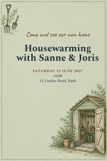 Garden tool shed invitation design