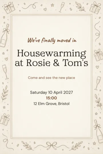 Housewarming invitation, Line doodle housewarming design