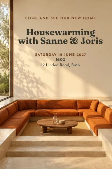 Midcentury conversation pit invitation design