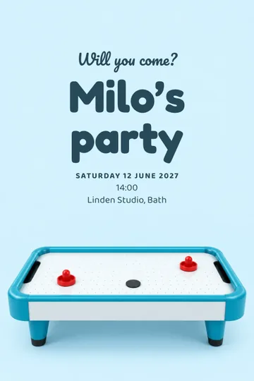 Air hockey party invitation design