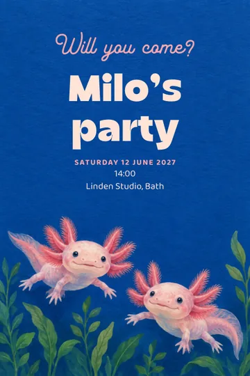 Axolotl party invitation design