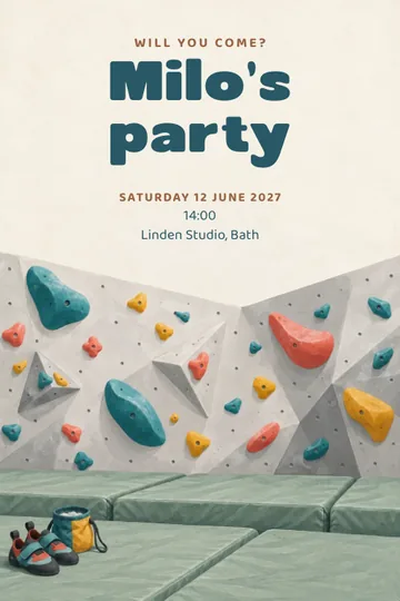 Bouldering party invitation design