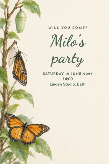 Butterfly metamorphosis invitation design