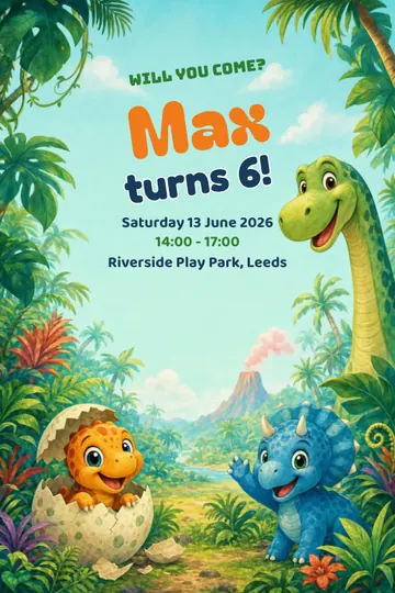 Dino expedition invitation design