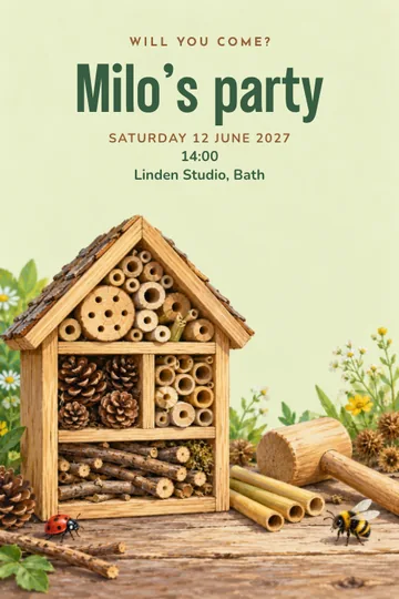 Insect hotel invitation design