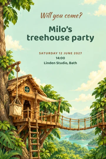 Jungle treehouse invitation design