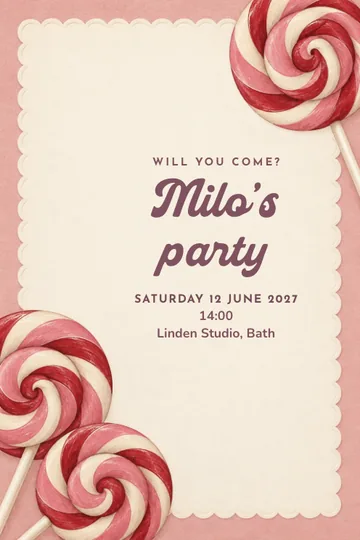 Lollipop swirls invitation design