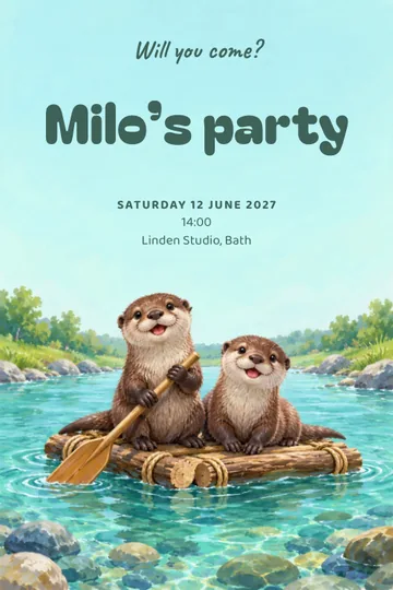 Otter rafting invitation design