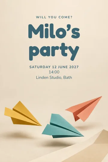 Paper airplane flight invitation design