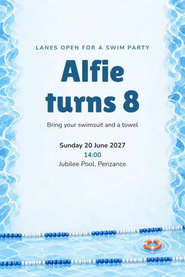 Kids' party invitation, Lido lanes design