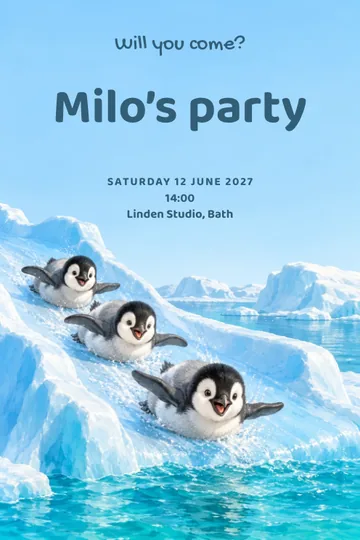 Penguin ice slide invitation design