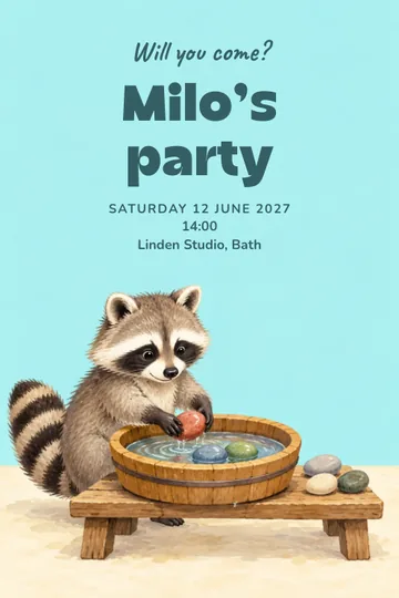 Raccoon pebble workshop invitation design