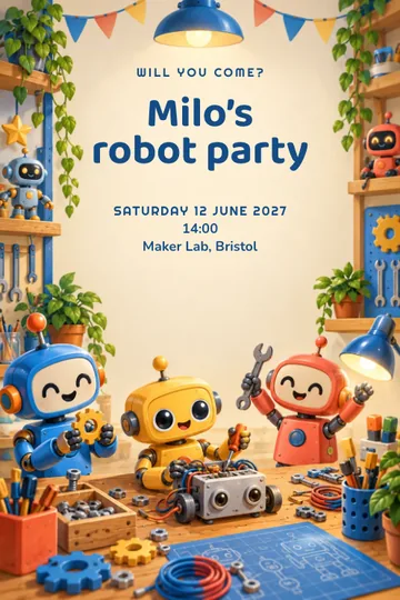 Robot workshop invitation design