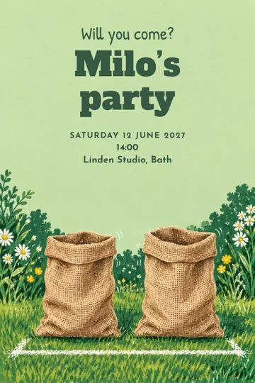 Sack race party invitation design