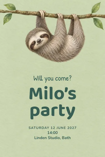 Sloth party invitation design