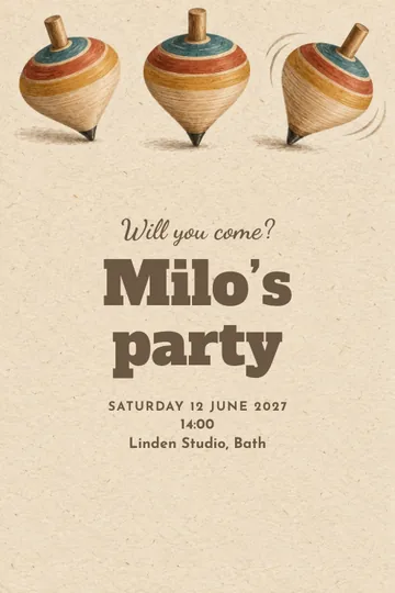 Spinning top tournament invitation design
