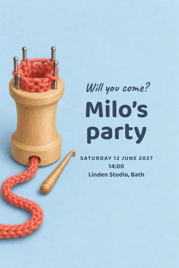 Knitting spool workshop invitation design