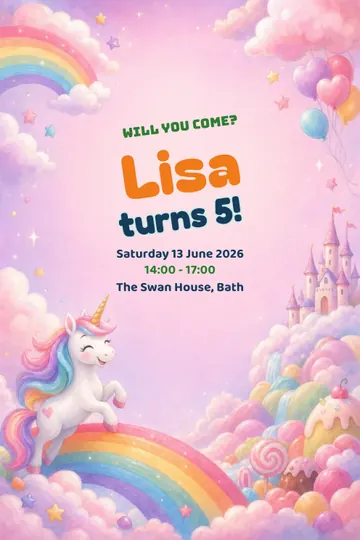 Unicorn land invitation design