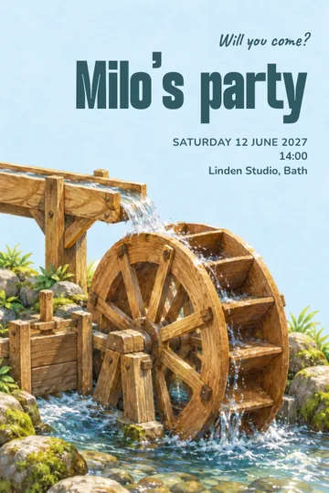 Waterwheel workshop invitation design