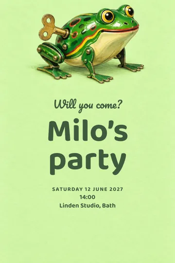 Wind-up frog party invitation design