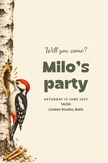 Woodpecker drum invitation design