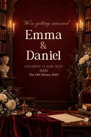 Baroque library invitation design