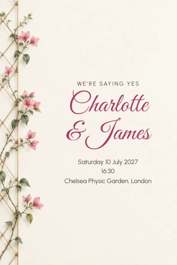 Wedding invitation, Bougainvillea trellis design