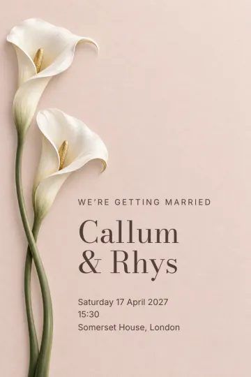 Wedding invitation, A pair of callas design