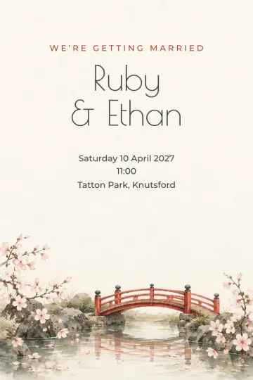 Wedding invitation, Blossom footbridge design