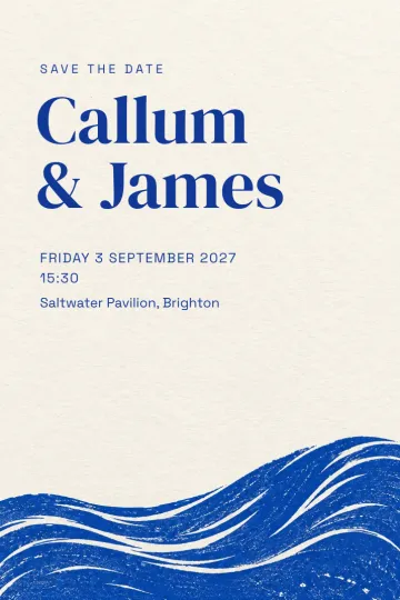 Wedding invitation, Cobalt wave print design