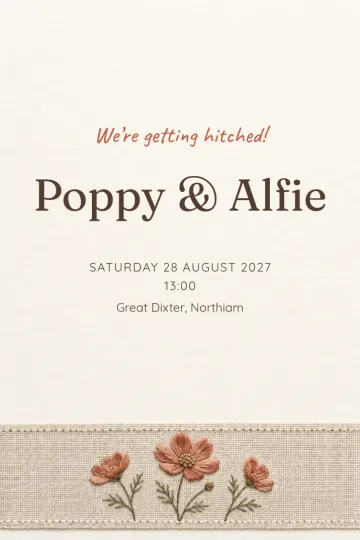 Wedding invitation, Cosmos in thread design