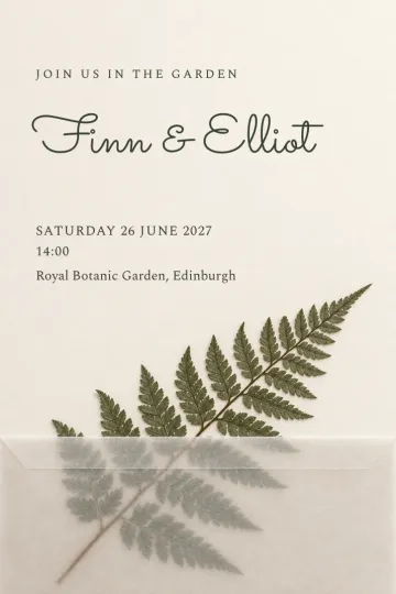 Wedding invitation, Fern under vellum design