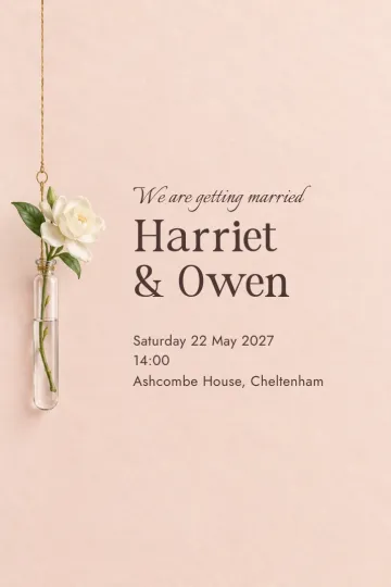 Wedding invitation, White bloom in glass design