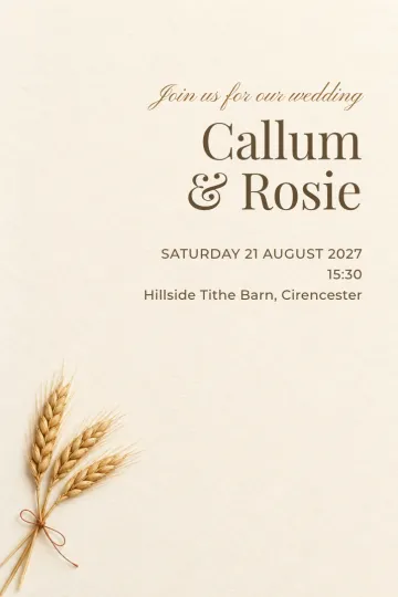 Wedding invitation, Golden wheat sheaf design