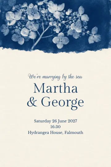 Wedding invitation, Hydrangea cyanotype design