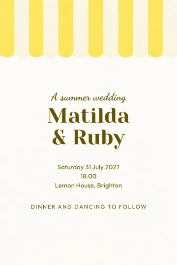 Wedding invitation, Lemon striped awning design
