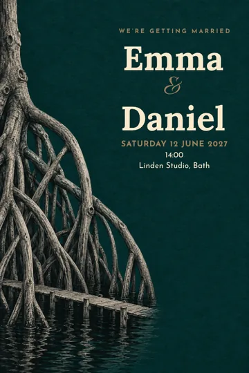 Interwoven roots invitation design