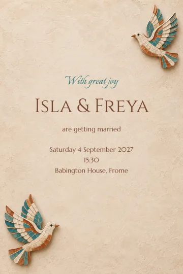 Wedding invitation, Mosaic doves design