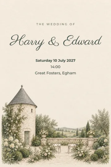 Wedding invitation, Garden dovecote design