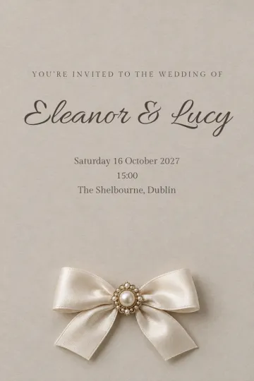 Wedding invitation, Pearl and satin bow design