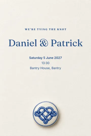 Wedding invitation, Blue love knot design