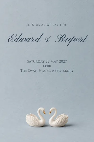 Wedding invitation, Porcelain swans design
